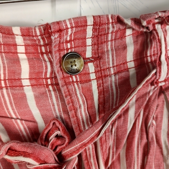 American Eagle Red Striped Linen Shorts Belted - Picture 3 of 10